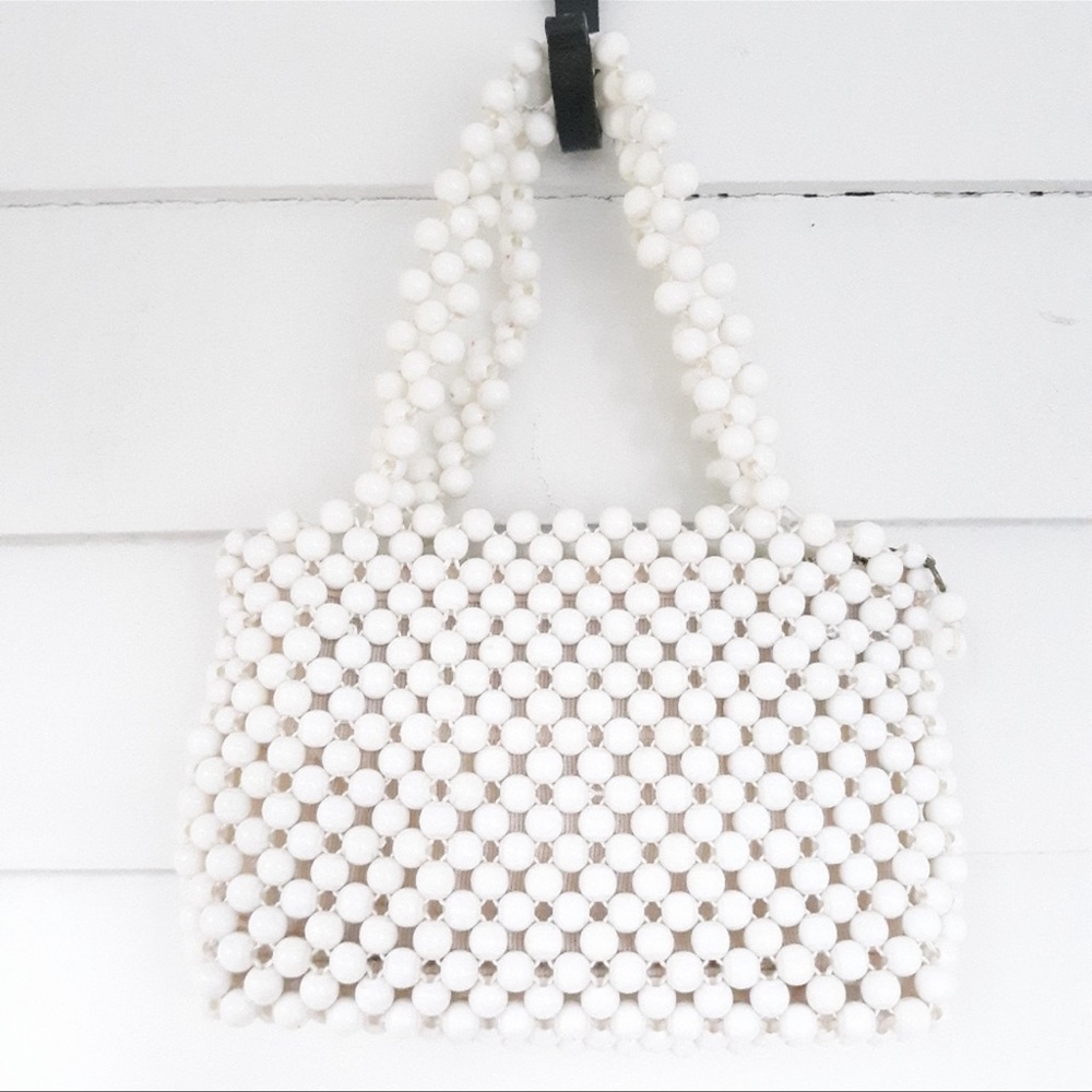Vintage 1960s Sarne White Beaded Mini Purse
